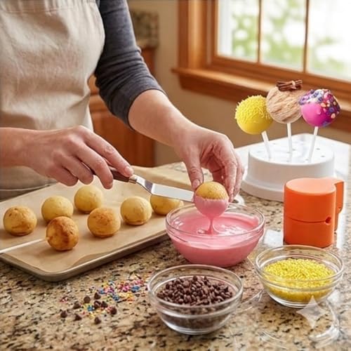 2 PCS Cake Pop Mold Press Set for Sphere, Cake Pop Maker with Cutter and Pusher Tool for Home Baking, Birthday Parties, Wedding Dessert，Cake（Orange）