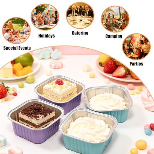 100 Pack 5oz Aluminum Pans with Lids, Purple - color: Purple, size: Square