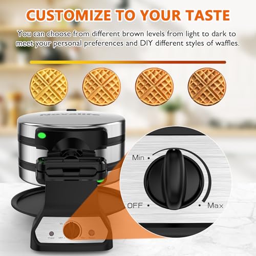 Waffle Maker, 1400W Belgian Waffle Maker, Double Waffle Iron 180° Flip, Rotating Nonstick Plates, Adjustable Browning Control, Locking Buckle & Cool Touch Handle, Removable Drip Tray, Stainless Steel - color: Sliver