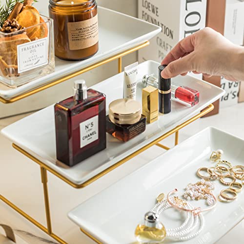 YHOSSEUN 3 Tier Serving Tray with Serving Stand, Ceramic, 12 inch Gold - color: Gold Stand, size: 11.7" x 15.9" x 9.1"