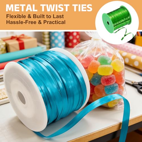 Metal Twist Ties, Metallic Twist Ties Roll Bread Twisty 350 Yard - color: Green