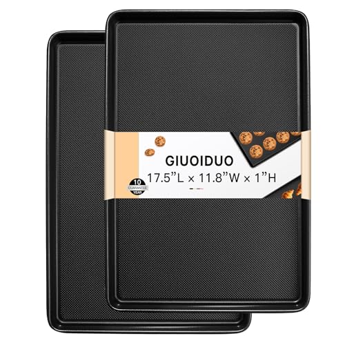 GIUOIDUO 2-Pack Commercial & Home Baking Sheet Pans - Heavy Duty Nonstick Carbon Steel Cookie Trays, Warp-Resistant Oven Pans for Baking, Roasting & Sheet Pan Meals (17.5x11.8 Inch) - size: Black (17.5X11.8) 2 pieces
