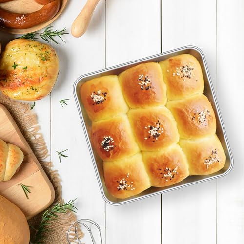 LIANYU 2 Pack 6 x 6 Inch Square Baking Cake Pan, Stainless Steel Cake Molds - size: 6'' x 6''