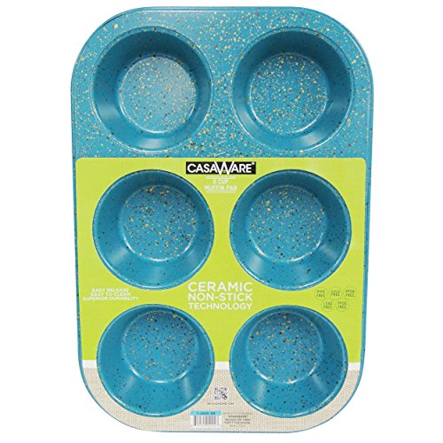 casaWare Toaster Oven 6 Cup Muffin Pan NonStick Ceramic Coated (Blue Granite) - color: Blue Granite