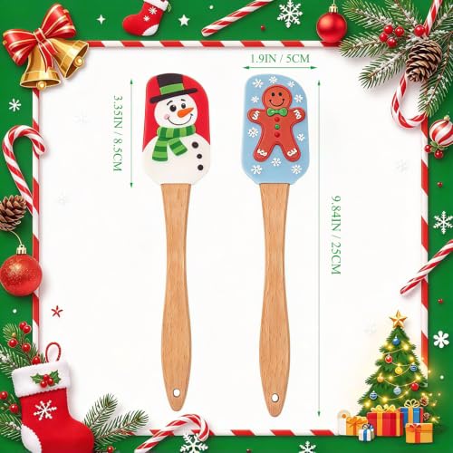 4 PCS Christmas Silicone Spatula Set with Wooden Handle for Baking - size: 4PCS Christmas