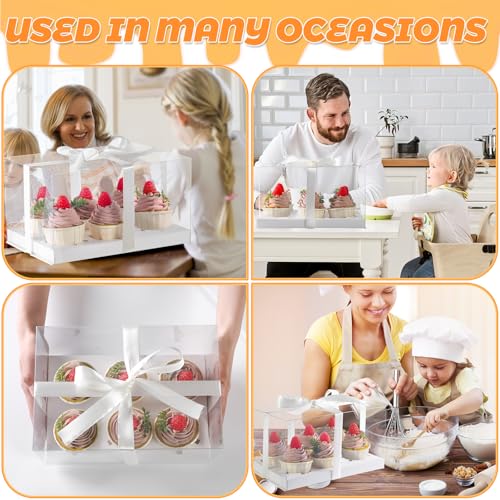 JCD 4 Pack Clear Cupcake Boxes, Plastic Cupcake Containers with Gift Ribbon, 5.5inches height Holder 6 Count Cup Cake Boxes for Parties, Baking, Wedding, Transport (6count/4pcs) - size: 6count/4pcs