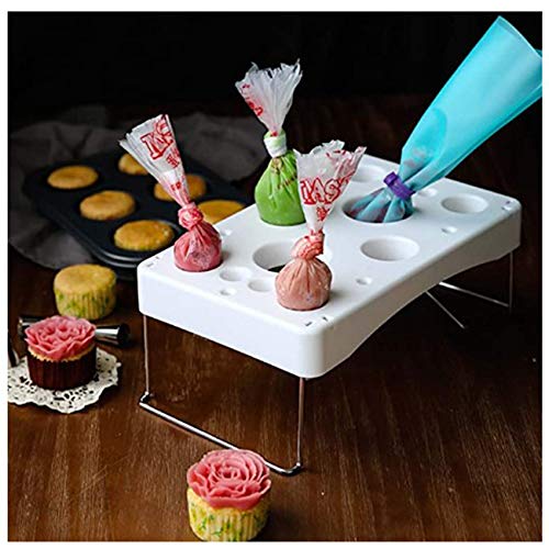 LEILINLIFE Piping Bag Shelf Cake Decorating Icing Bag Stand 12-Cavity Cream bag Holder With Mini Sieve
