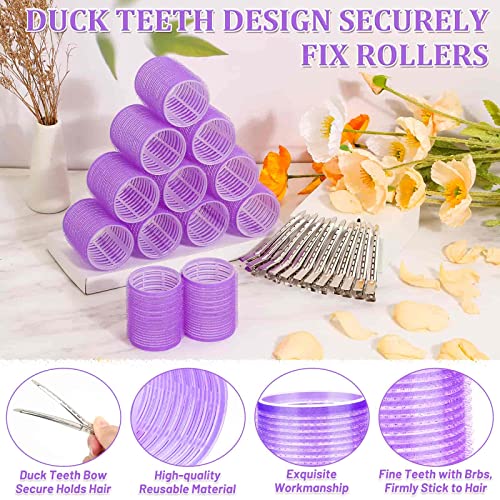 Acejoz Hair Rollers, 12Pcs Large Self-Grip Hair Curlers with 12Pcs Stainless Steel Duckbill Clips, for Long Medium Thick Hair Volume (Purple) - color: Purple