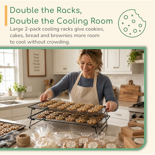 Cooling Racks for Baking, 2-Pack Stackable 17 x 11 in, Black - size: Set of 2 - 16.8x11x3 inch