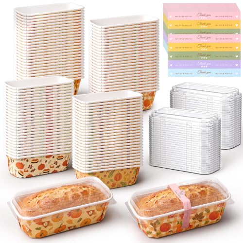 Rtteri 100 Set Fall Paper Loaf Pans with Lids Bulk, Disposable Bread Pans