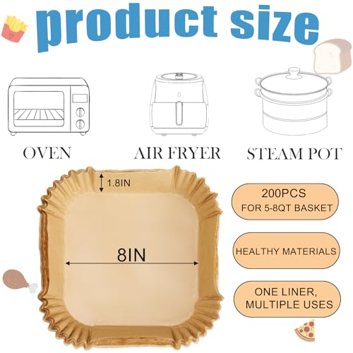 Air Fryer Liners - 200 Sheets - color: Paper-Square, size: 8inch-200PCS