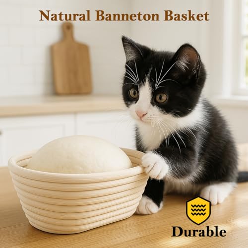 4 Pack 10 Inch Oval Banneton Bread Proofing Basket, Rattan Sourdough Bread Baskets with Liners for Home Baking - size: 10"Oval Basket-4 PCS
