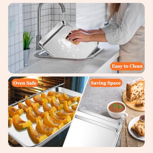 Half Sheet Baking Pan & Wire Rack, Leonyo 17.5" x 13" Large Stainless Steel Cookie Sheets with Cooling Rack Set, Nonstick & Oven Safe Commercial Baking Tray Pans - 4 Pack - size: Half Sheet Pan