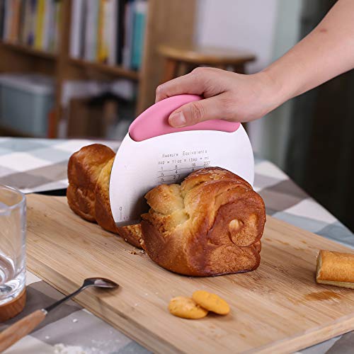 1 pcs Dough Pastry Scraper Chopper/Stainless Steel Dough Scraper Cutter with Ergonomic Rubber Non-Slip Grip/Dough Scraper Cutter/Pro Pastry Pizza Cutter Chopper (Pink) - color: Pink