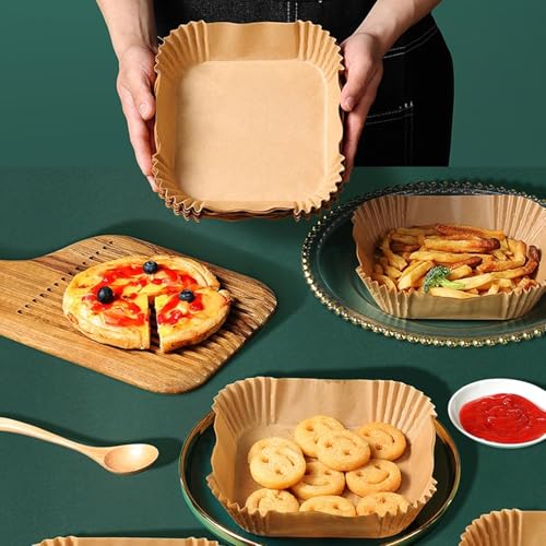 Air Fryer Liners Disposable, LYHOLKEER 200PCS 8" Square Parchment Paper, Non-Stick & Oil-Proof, Unbleached, Fits Ninja AF141 5 QT AF181 6.5QT, Cosori, Chefman, Instant Pot 6 QT, Other 5-8QT Air Fryers - size: 200PCS 8in Square for 5-8 QT
