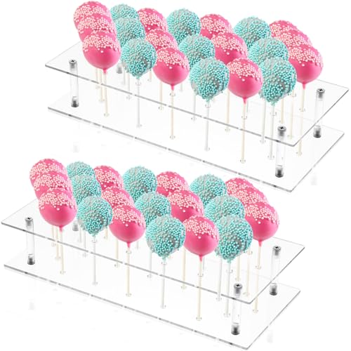 2 Pcs Clear Acrylic Cake Pop Stand, 21 Holes 2 Tier Square Lollipop Holder for Birthday, Wedding, Party, Candy Display