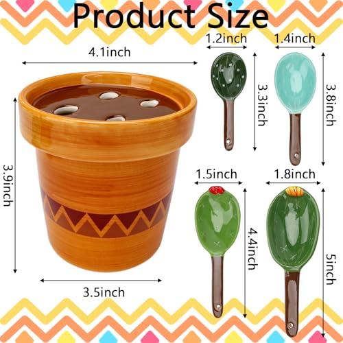 5 Pcs Ceramic Cactus Measuring Spoons with Storage Pot Cute Baking Tool Set