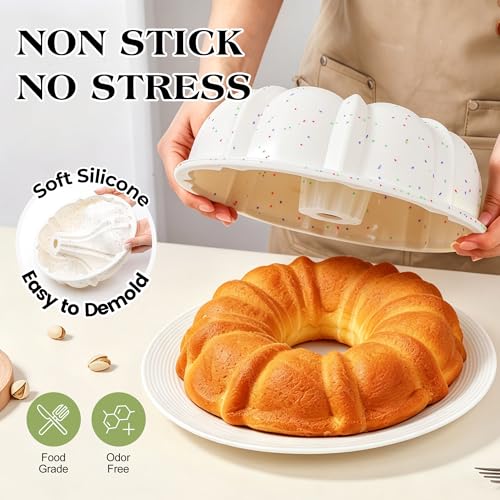 9.5 Inch Silicone Fluted Tube Cake Pan with Stainless Steel Frame - size: 9.5 inch