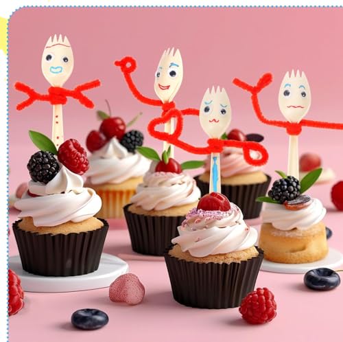 50 Set Fork Craft Kit Disposable Creativity Sporks DIY Fork Creativity Set Include Sporks Red Pipe Cleaners Self Adhesive Wiggle Googly Eyes Make Your Own Craft Kit for Party Projects