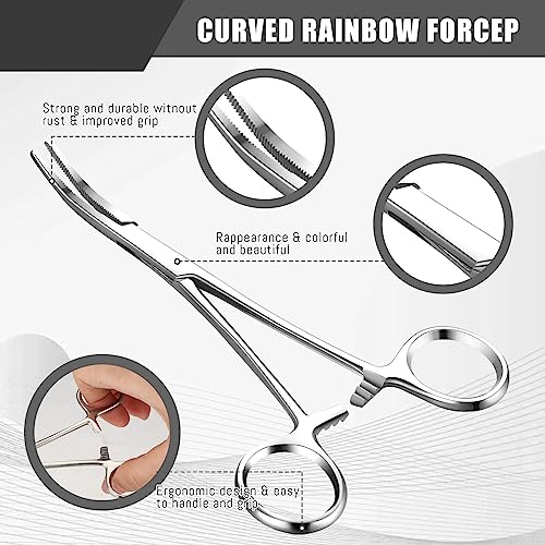 BBTO 2 Pcs Hemostat Forceps Curved Straight, Piercing Pliers,Silver - color: Silver