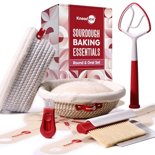 KneadAce Sourdough Starter Kit with Round & Oval Banneton Proofing Baskets