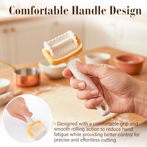 Rolling Cookie Cutter Set, 3 Piece Biscuit Maker and Dough Cutter Wheels with Ergonomic Handle, Round Crimped and Square Pastry Roller for Cookies, Ravioli, Pizza, Dumplings, Donuts, Crackers, Scones