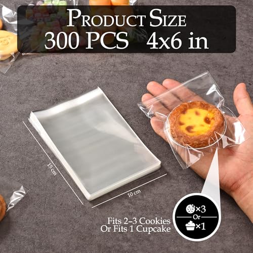 CUZAFO 300 PCS 4x6 Inches Clear Self Sealing Cellophane Bags, Resealable Cookie Bags, Candy and Products - size: Standar (4x6 inch)