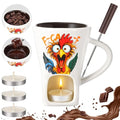 Honeydak White Chicken Chocolate Fondue Mug with Fork and 3 Tealights Cup - color: White, style: Chicken