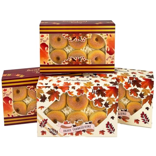 qiqee Thanksgiving Cookie Box with Window 9x6x2.5 inch 15Pcs Pastry Macaron Thanksgiving Leaves Bakery Box For Thanksgiving Day - color: Thanksgiving, size: 9x6x2.5 Inch