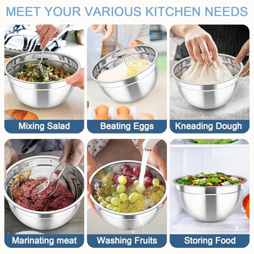 TeamFar Mixing Bowls with Lids, 5PCS Stainless Steel Metal Salad Bowl - color: Multicolor