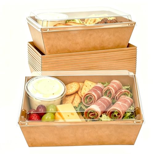 8"x6" Charcuterie Boxes, 50 Pack Charcuterie Boxes with Clear Lids, Large Disposable Take Out Bakery Boxes, To Go Containers for Charcuterie, Delicatessen, Sandwiches, Cookies, Salads (50, Brown) - color: Brown