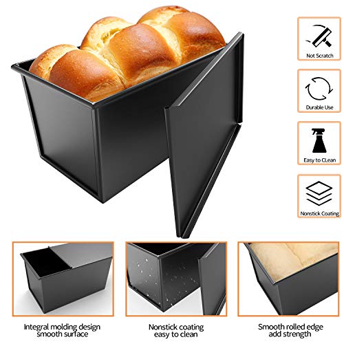 CHEFMADE Pullman Loaf Pan with Lid, 1Lb Dough Capacity Non-Stick Rectangle Flat Bread Pan, Carbon Steel Bakeware Toast Mold with Cover for Baking Bread - Black - size: Black 1 lb Flat