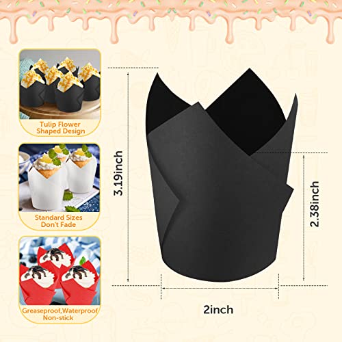 Baking Cups 100Count Cupcake Liners Standard Tulip Baking Paper Cupcake Greaseproof Muffin Liners for Wedding Birthday Christmas Party Baby Shower Anniversaries All Festivals, Black