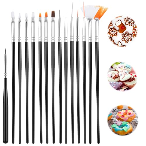 JJUNW 15 PCS Cake Decorating Brushes, Sugar Cookie Decorating Brushes Kit