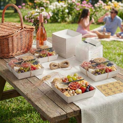 50 Pack 5in Small Charcuterie Boxes with Clear Lids, Mini Paper Containers - color: White