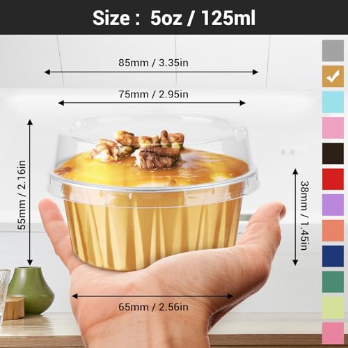 EUSOAR Mini Cheesecake Containers, 30pcs 5oz 125ml Aluminum Foil Muffin Liners Cups with Lids, Cupcake liners Baking Cups, Disposable Foil Ramekins Creme Brulee Pans Holders, Mini Pie Pans with Lids - color: Gold, size: 30pcs