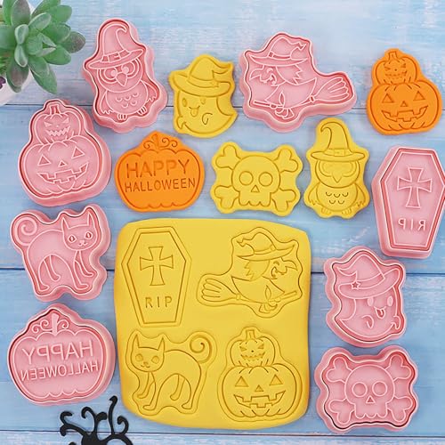 8Pcs Halloween Cookie Cutters 3D Cat Skull Witch Owl Coffin Baking Molds - color: Halloween B