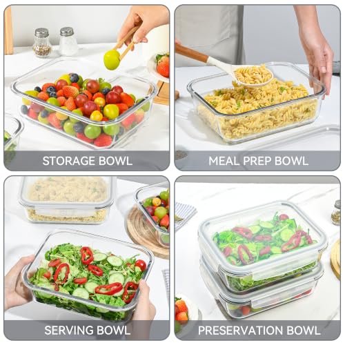 2 Pack 78 Oz / 9.8 Cups Large Glass Food Storage Containers with Lids, Meal Prep Containers for Baking, Serving, Glass Storage Container, BPA Free, Leakproof, Freezer, Microwave/Oven Safe - color: Grey