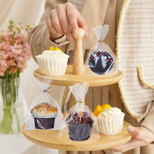 200 PCS 5x6.5 Cellophane Muffin Bags with Gold Twist Ties & Flat Bottom – Food-Safe Bakery Packaging for Cupcakes, Brownies, Cookies Macarons – Commercial-Grade for Party Favors, Catering Displays - color: Clear 5x6.5 Inch-200