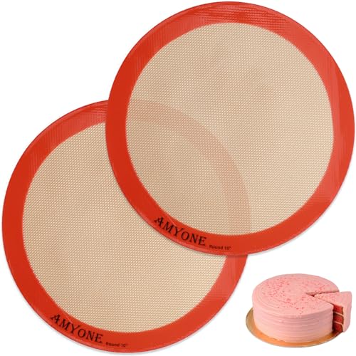 AMYONE Round Silicone Baking Mats for 10 inch Cake Pan, 10 Inch Tortilla Press Liner/Dough Mat for Cake/Tortilla/Pie/Pizza/Pastry, Food Grade Non-Stick Reusable(Round 9.65", 2PCS) - size: 10"L x 10"W
