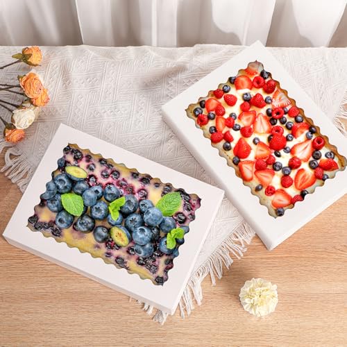 8pcs Bakery Boxes with Window, 14x10x2.5 Inch cookie Boxes, White - color: White, size: 14*10*2.5inch/8pcs