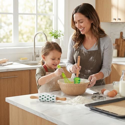 Healifty Kids Cooking Baking Set: Silicone Mini Whisk Wooden Rolling Pin Utensils Accessories Spatula Baking Tool for Toddler Christmas Home Kitchen and Serving 3Pcs