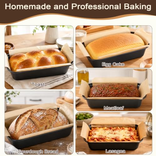 3PCS 9 x 5 Inch Nonstick Loaf Pans with 100PCS Bread Pan Liners Set - color: Black, size: Large 9x5 Inch-3pack
