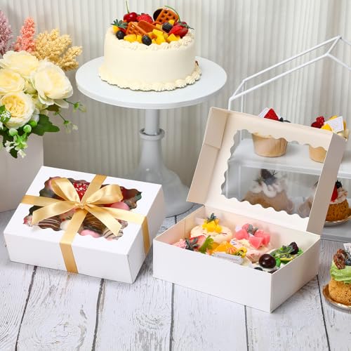 COTOPHER 50pcs Cookie Boxes with Window, 8x6x2.5in Auto-Popup Bakery Box - color: White, size: 8x6x2.5inch
