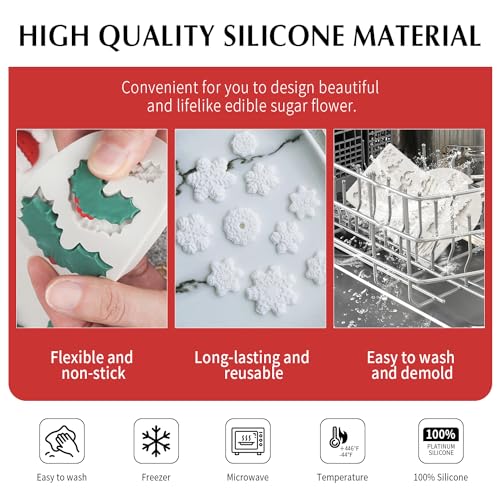 Christmas Fondant Mold Holly Leaf Silicone Fondant Candy Molds Set of 5