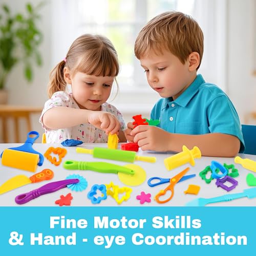 Dough Tools 21pcs Dough Tools Play for Kids Clay Accessories with Rolling Pins,Cutters,Roller,Safety Scissors,Plastic Knife - color: Aninals
