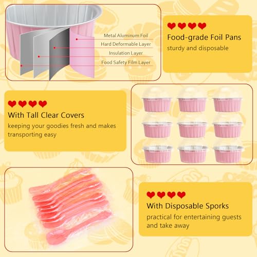 LNYZQUS 5oz Dot Cake Cups with Dome Lids, Cupcake Tins Mini Cake Pans - color: Pink, size: Round- 5oz
