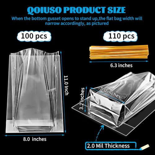 QOIUSO Clear Gift Bags 8x11 Inch, 100 Pack Cellophane Goodie Treat Bags - color: 8*11 Inch-100Pcs