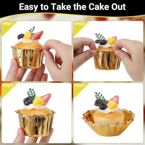 EUSOAR Cupcake Boxes with Gold Cupcake Liners, 24pcs 3.5 Inch Individual Cupcakes Containers and 50pcs 3.5oz Baking Cup, Disposable Dessert Pastry Cupcakes Holder for Wedding Party Favor Bakery - color: Gold