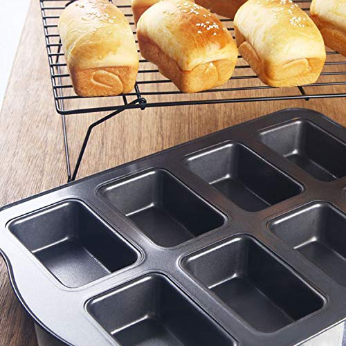 Beasea Mini Loaf Pan 8 Cavity, Nonstick Bakeware Square Bread Pan, Carbon Steel Mini Loaf Bread Pan Cake Pans for Baking Oven - color: Black Miniloaf 8 Cup